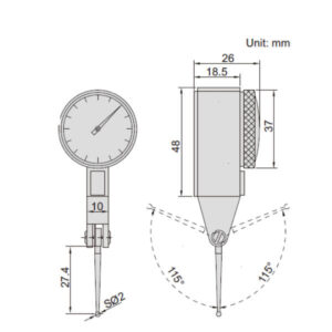 Đồng hồ so chân gập đầu đo dài Insize 2383-08A