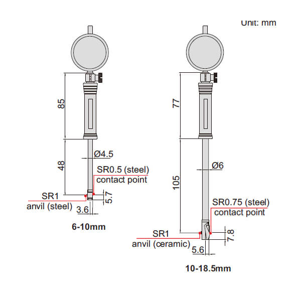 Đồng hồ đo lỗ cơ khí cho lỗ nhỏ Insize 2852-10 2 Đồng hồ đo lỗ cơ khí cho lỗ nhỏ Insize 2852-10