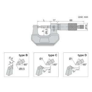 Thước panme cơ khí đo chiều cao nếp gấp Insize 3266-25CA