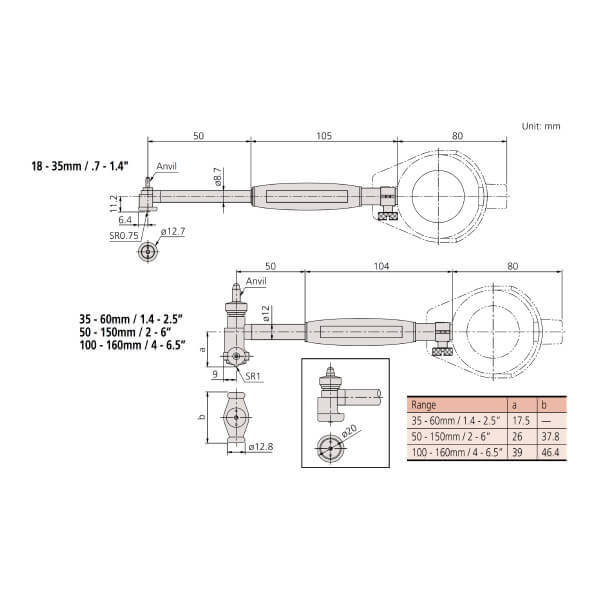Đồng hồ đo lỗ loại chân ngắn Mitutoyo Series 511-788 3 Đồng hồ đo lỗ loại chân ngắn Mitutoyo Series 511-788